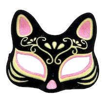 Siyah Renk Süet Kaplama Üzeri Pembe Sarı Simli Kedi Maskesi 17x14 Cm 5286