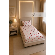 Carmen %100 Pamuk Tek Kişilik Desenli Yastık Kılıflı Lastikli Çarşaf Seti Yastık Kılıfı Lastikli Çarşaf Uyku Seti Çeyiz - 100 X 200 Cm - Kalp Kırmızı