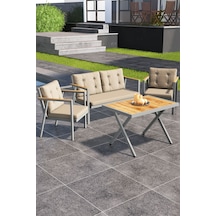 Sierra 2+1+1 Metal İskeletli Suya Dayanıklı Minderli Bahçe Balkon Mobilya Takımı Cappuccino