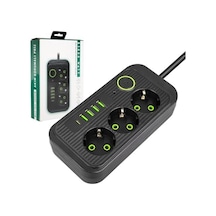 Akım Korumalı Priz, 3000 Watt 16 Amper, 3'lü Çoklu Priz, 4 Usb + 1 Type C Pd Giriş, 1,5 Metre Kablo Uzunluğu, Usb Li Priz, Anahtarlı, Topraklı, Çocuk Korumalı, Siyah 1