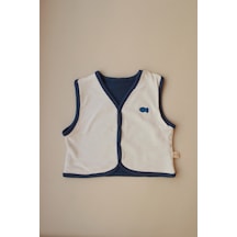 Balık Nakışlı Çift Taraflı Yelek Krem