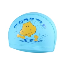 Çocuk Karikatür Hippo Desen Pu Kaplamalı Su Geçirmez Yüzme Şapkası, Desen Rastgele Teslimat Eksik Mavi