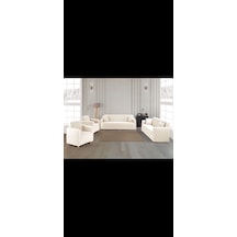 Krem 3+3+1+1 Streç Lastikli Esnek Pamuklu Jakarlı Koltuk Örtüsü