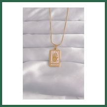 Bezos 316l Çelik Gold Renk Pembe Mineli El Figür Tarot Kolye Bzs01