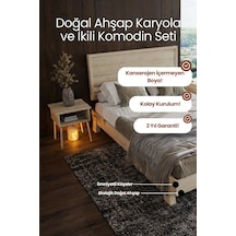 Hüma Yatay Başlıklı Masif Ahşap Karyola Ve 2 Natürel 100x200