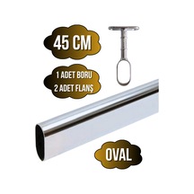 Metal Oval Krom Mobilya Dolap Askı Borusu Krom 45cm Oval 2 Adet Ayaklı Açık Flanş-1 Adet Boru Gri