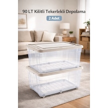 90 Lt Tekerlekli Saklama Kutusu 2 Adet Depolama Düzenleyici Ekru