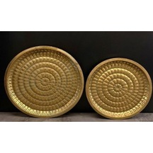 Fma-599 2 Li Metal Tepsi Seti 37,5x4-43,5x4,5 Cm Dekoratif Sunumluk Şık Ev Aksesuarı Minimal