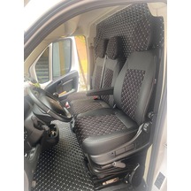 Peugeot Boxer Uyumlu 2+1 3 Kişilik Siyah Zemin Beyaz Nakışlı Taytüyü Siyah Deri Karışımı Beyaz Ip