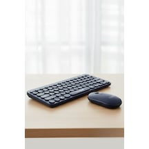 Kablosuz Lacivert Bluetooth Klavye Mouse Seti - Yuvarlak Tuşlu Tasarım, Türkçe Q Dizilim, Taşınabilir, Ev Ve Ofis Kullanımına Uygun Standart