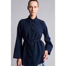 Defacto Regular Fit Gömlek Yaka Kuşaklı Flamlı Pamuk Uzun Kollu Tunik H1868ax26aunv253 Lacivert-nv253