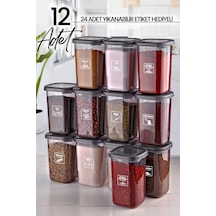 12'li Etiketli Modernity Etiketli Kare Baharatlık Takımı 400 Ml - Erzak Saklama Kabı Seti Antrasit