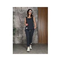 Butik İstanbul Kadın Askılı Yuvarlak Yaka Viskon Iki Iplik Bluz Ve Eşofman Altı Ikili Takım Gri