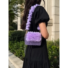 Luti Design Lila Çiçekli Boncuklu Mini Çanta El Yapımı Omuz Çantası Lila - Mor