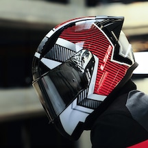Gri Cam + Ls2 Rapid 2 Race Extra Kask Beyaz - Kırmızı