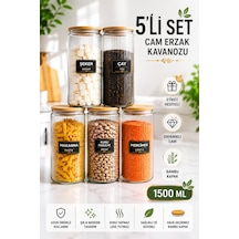 5 Li Dekoratif Mutfak Düzenleyici Vakumlu Bambu Kapaklı Cam Erzak Kavanozu 1440 Ml Şeffaf