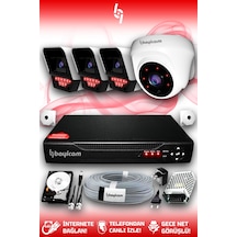 Bayicam 4 Kameralı Süper 1 İç Kamera Set 250 GB 5 MP 2K Net Gece Görüşlü Güvenlik Kamerası Sistemi