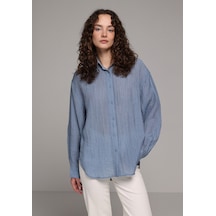 Colin's Colins Oversize Fit Shirt Neck Düz Kadın Mavi Uzun Kol Gömlek Cl1078995 Q1.v1 Ble