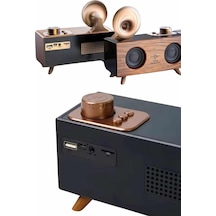 Bluetooth - 576 - Nostalji Speaker Radyo Gramofon Ahşap - Flzdgnkr - Renk Vintage