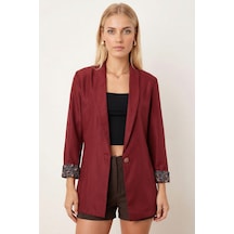 Armonika Kadın Bordo Kol İçi Leopar Desenli Tek Düğmeli Ceket Arm-26k001088