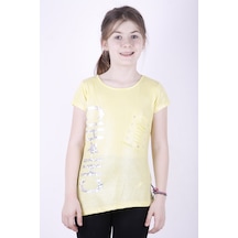 Toontoy Kids Toontoy Kız Çocuk Yıldız Baskılı Kesik Cep Detaylı Tişört Sarı