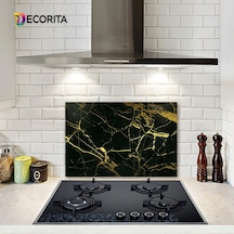 Decorıta Cam Ocak Arkası Koruyucu | Altın Çizgili Mermer