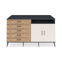 Kronos Konsol 2 Raflı 5 Çekmeceli 2 Kapaklı 176x59x99 Antrasit-ay Antrasit-aytaşı/çam