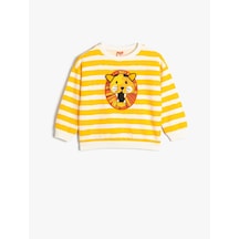 Koton Çizgili Sweatshirt Aslan Grafik Baskılı Uzun Kollu Bisiklet Yaka Sarı Çizgili 4smb10047tk Sarı Çizgili Sarı