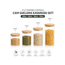 Bambu Kapaklı Cam Saklama Kavanozu Seti, 4&apos Lü, 200ml, 250ml, 300ml, 390ml, Borosilikat Cam, Sızdırmaz Silikon Conta 7009