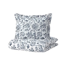 Tek Kişilik Nevresim Takımı 150x200/50x60 cm MeridyenDukkan Beyaz-Mavi Çiçek Desen-Çarşafsız