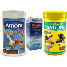 Amore ve AHM Goldy Mix 1000ml Japon Balık Yemi, Vitamin