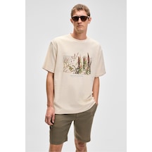 Grımelange PLANTASIA Erkek %100 Organik Pamuk Baskı ve Nakış Detaylı Kısa Kollu Vanilya T-Shirt