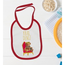 BK Kids Kişiye Özel Kral Tasarımlı Kırmızı Bebek Mama Önlüğü-1 Kırmızı