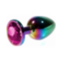 Zaga Oyun Metal Pembe Taşlı Rainbow Anal Plug Küçük Boy