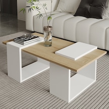 Matris Modern Orta Sehpa Geometrik Tasarım Ve Şık Detaylar Beyaz/safir Meşe