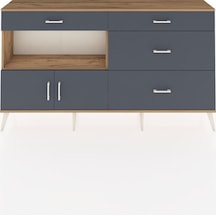 Arges Konsol Tek Raflı 4 Çekmeceli 2 Kapaklı 176x30x99 Çam-antras Çam-antrasit