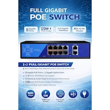3dcool 3d-psf08-fg 10 Port Kamera Poe Switch 8xpoe 2xuplink Full Gigabit 120w 250mt