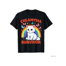 Flood Of Style Chlamydia Survivor Komik Alaycı Beyaz Yavru Gökkuşağı T-shirt Erkekler Kadınlar Için % 100% P Siyah