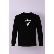 Trender Siyah Erkek Sweatshirt Manzara Siyah