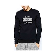 Sherlock Holmes Decal Sticker Baskılı Siyah Erkek Sweatshirt