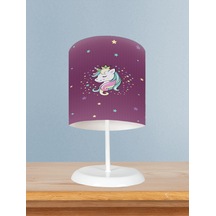 Mekta Home Bebek Ve Çocuk Odası Renkli Unicorn Desenli Mor Abajur
