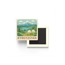 Kırgızistan - Kyrgyzstan - Paper Cut Art - Baskılı Buzdolap Magneti Kare - 9x9 Cm
