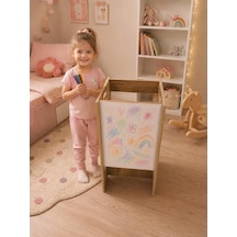 Pema Home %100 Mdf Montessori Çocuk Öğrenme Kulesi Merdiveni Oturaklı Çizim Masası Kahverengi