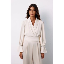 Sateen Aksesuar Detaylı Bluz - Bej Bej