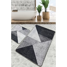Phell Gri Banyo Halısı Djt 2 Li Set Banyo Halısı Paspas Yıkanabilir Kaymaz Çok Renkli