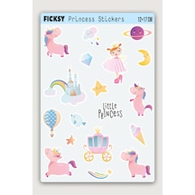 Sevimli Unicorn Prenses Sticker Seti - 18 Adet Etiket Çıkartma Diğer