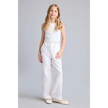 Defacto Wıde Leg Geniş Paça Keten Beyaz Pantolon Kız Çocuk H1900a826smwt34 Beyaz-wt34