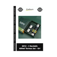 Özel Üretim Çelik Paslanmaz Hediye Kutulu Vakumlu Konfor 6012 3 Bardaklı 680ml Termos Set Gri