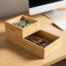 Deconox 2'li Çok Amaçlı Bambu Organizer Set - Büyük Ve Küçük Boy Banyo, Mutfak Ve Ofis Düzenleyici Kutu - Ahşap Dekoratif Saklama Seti 33x16x12 Cm &