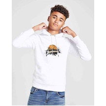 Tshirthane Silhouette Street Basketball Baskılı Unisex Çocuk Kapüşonlu Beya Beyaz